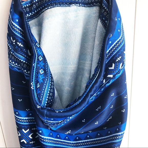Serra Cozy Blue Tribal Print Fleece Lined Leggings Small - Picture 9 of 14